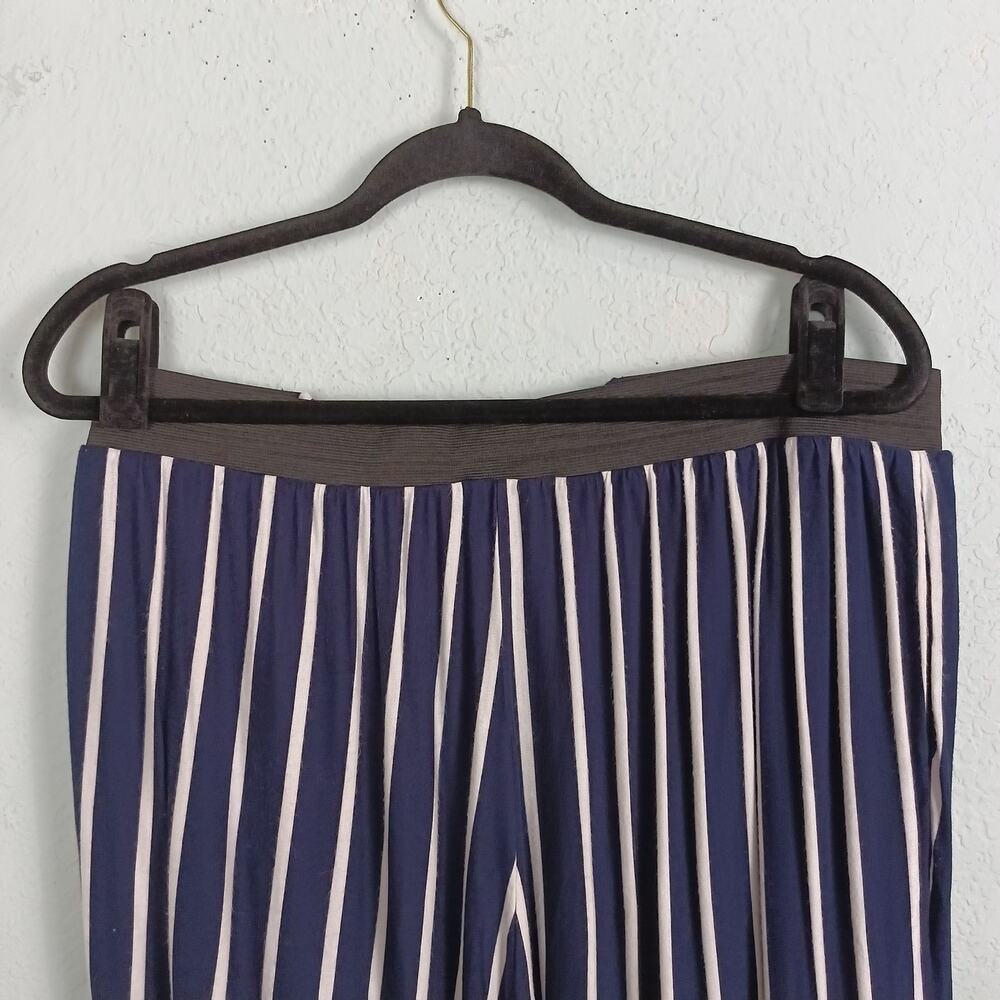 Ashley Stewart Striped Dress Pants Women 26/28 Navy Blue Wide Leg Elastic Waist - Picture 6 of 10